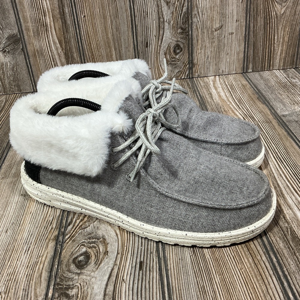 HEY DUDE Britt Women's Shoes Size 10 Gray Bootie Faux Fur Winterized Convertible